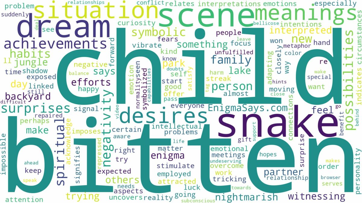 dream about child bitten by snake and related dreams with their meanings in a word cloud