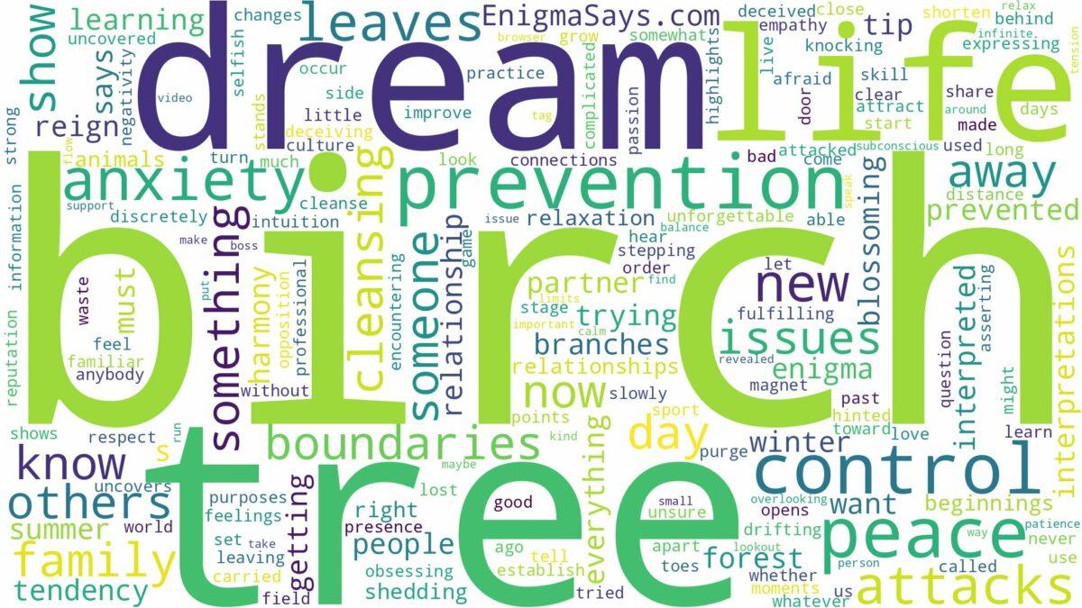 dream about a birch tree and related dreams with their meanings in a word cloud