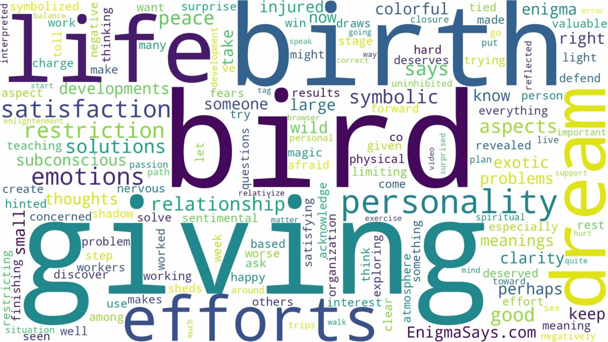 dreaming about a bird giving birth and related dreams with their meanings in a word cloud