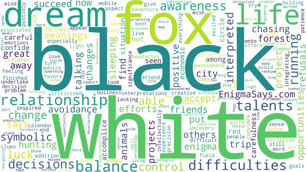 dream about a black and white fox and related dreams with their meanings in a word cloud