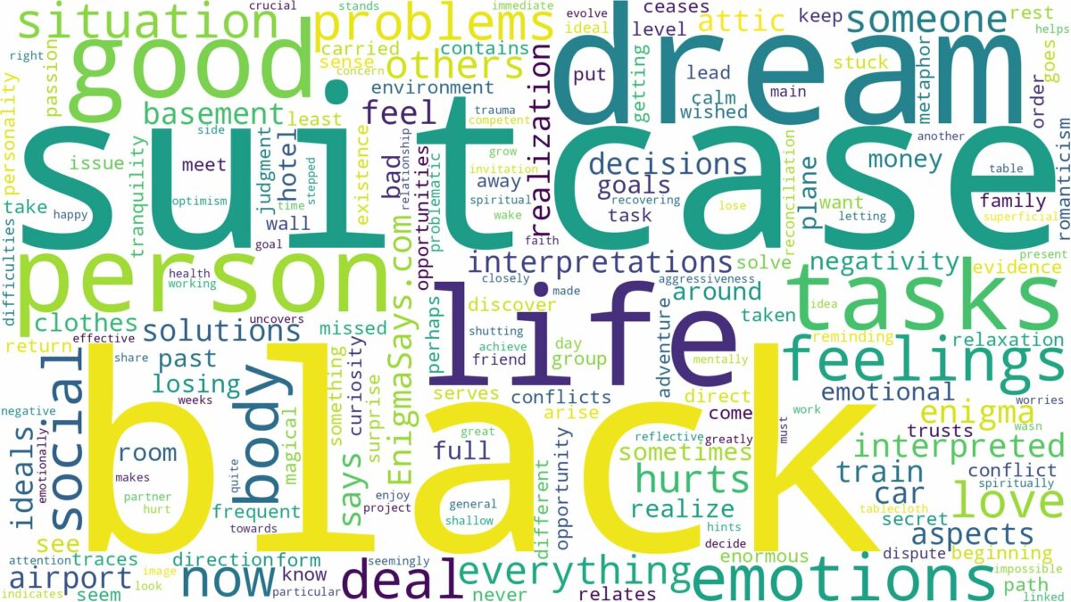 dream about a black suitcase and related dreams with their meanings in a word cloud