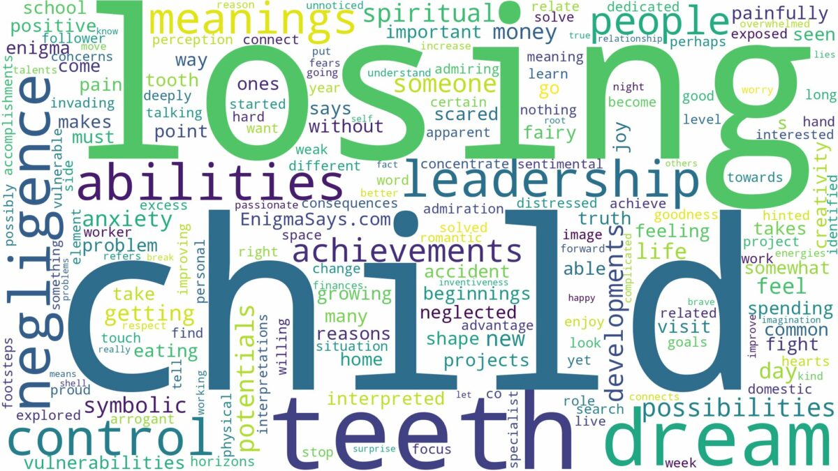 dreaming about child losing teeth and related dreams with their meanings in a word cloud