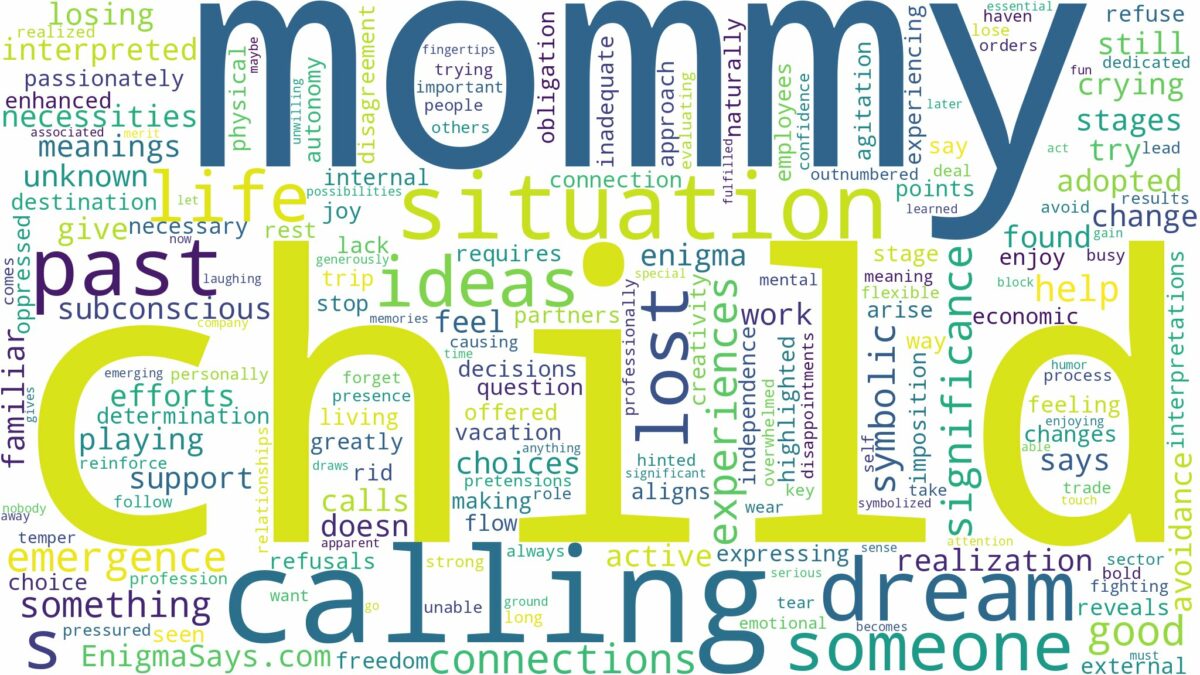 dreaming about a child calling you mommy and related dreams with their meanings in a word cloud