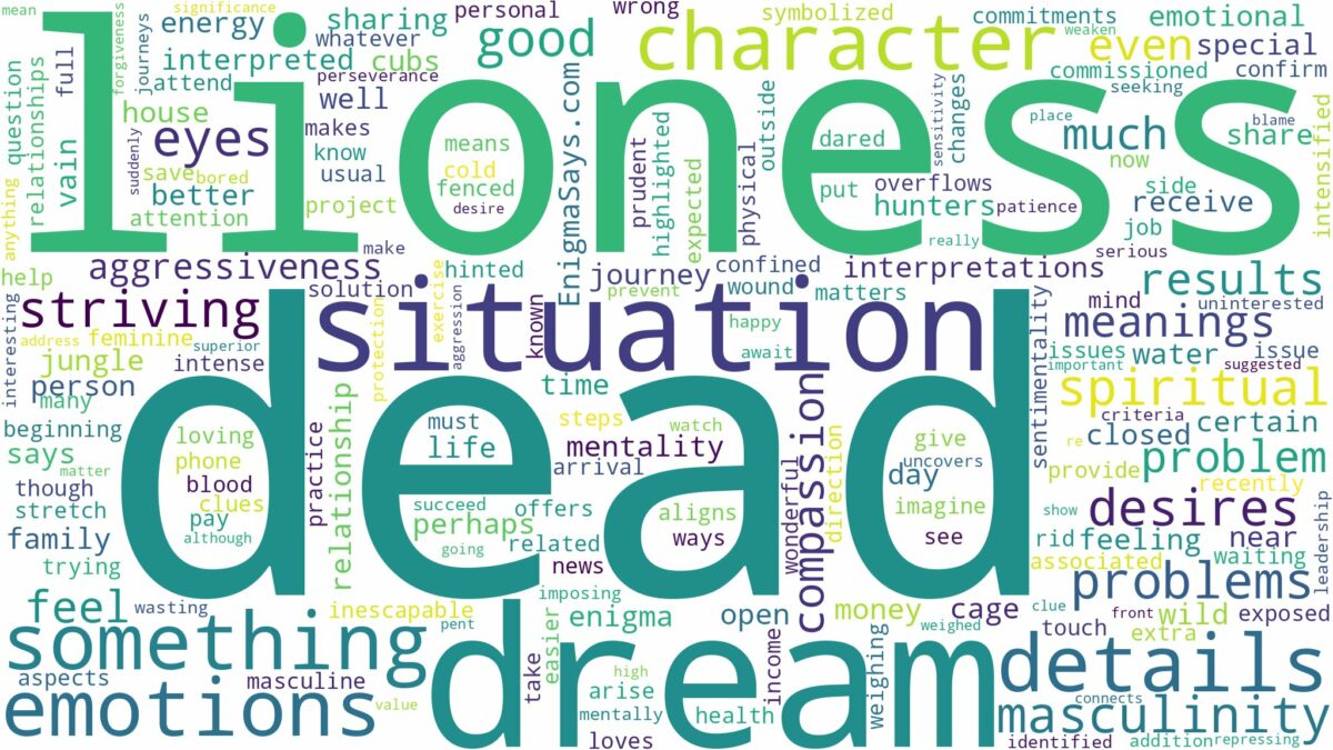 dream about a dead lioness and related dreams with their meanings in a word cloud