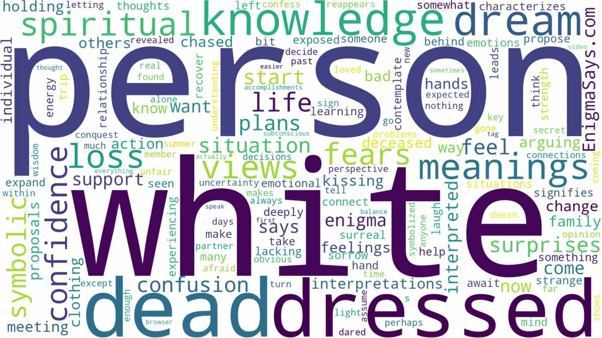 dream about a dead person dressed in white and related dreams with their meanings in a word cloud