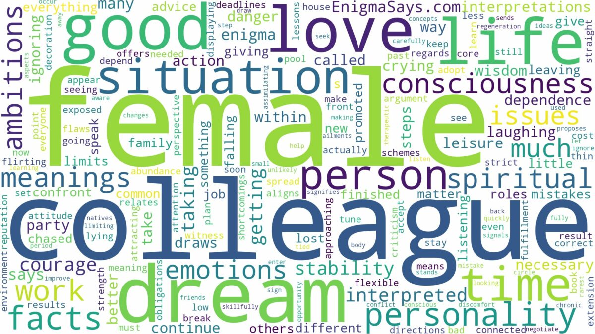 dream about a female colleague and related dreams with their meanings in a word cloud