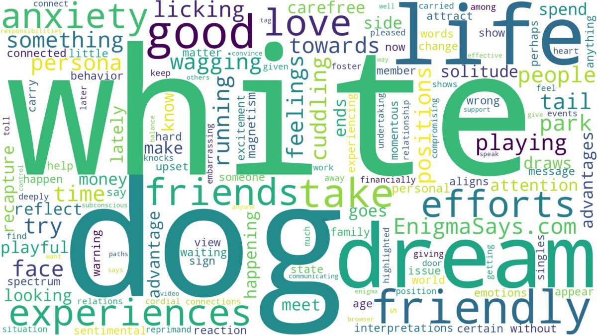 dream about a friendly white dog and related dreams with their meanings in a word cloud