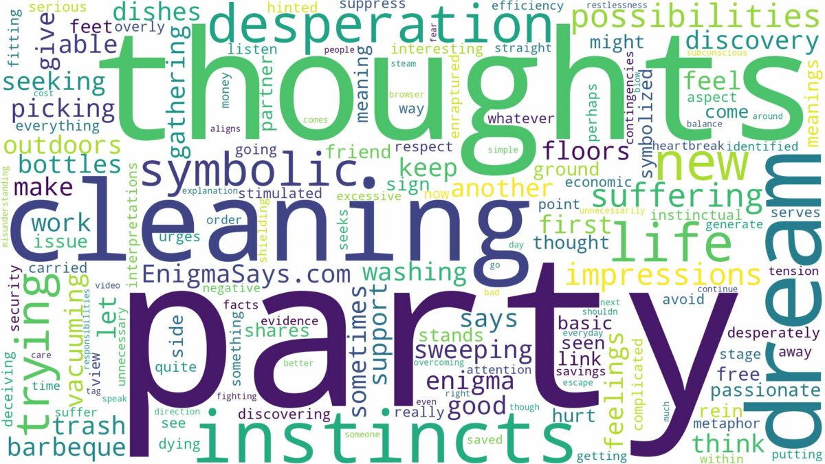 dreaming of cleaning up after a party and related dreams with their meanings in a word cloud