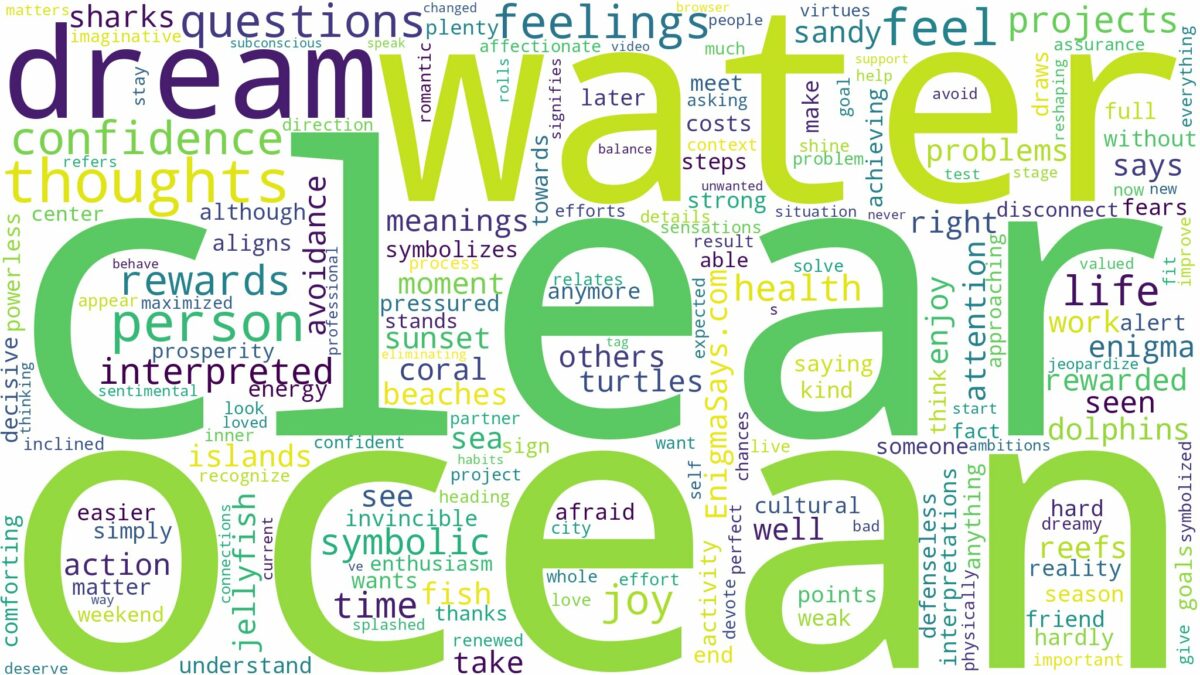 dream about clear ocean water and related dreams with their meanings in a word cloud