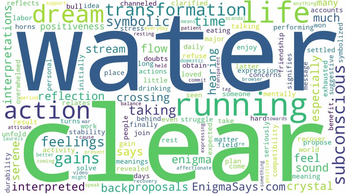 dreaming about clear running water and related dreams with their meanings in a word cloud