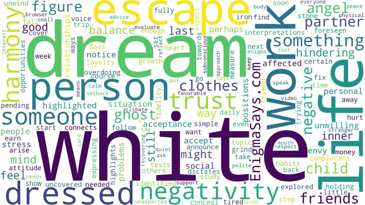 dream about a person dressed in white and related dreams with their meanings in a word cloud