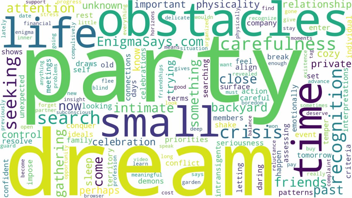 dream about a small party and related dreams with their meanings in a word cloud