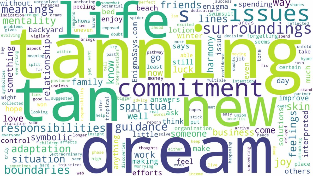 dream about a tan and related dreams with their meanings in a word cloud