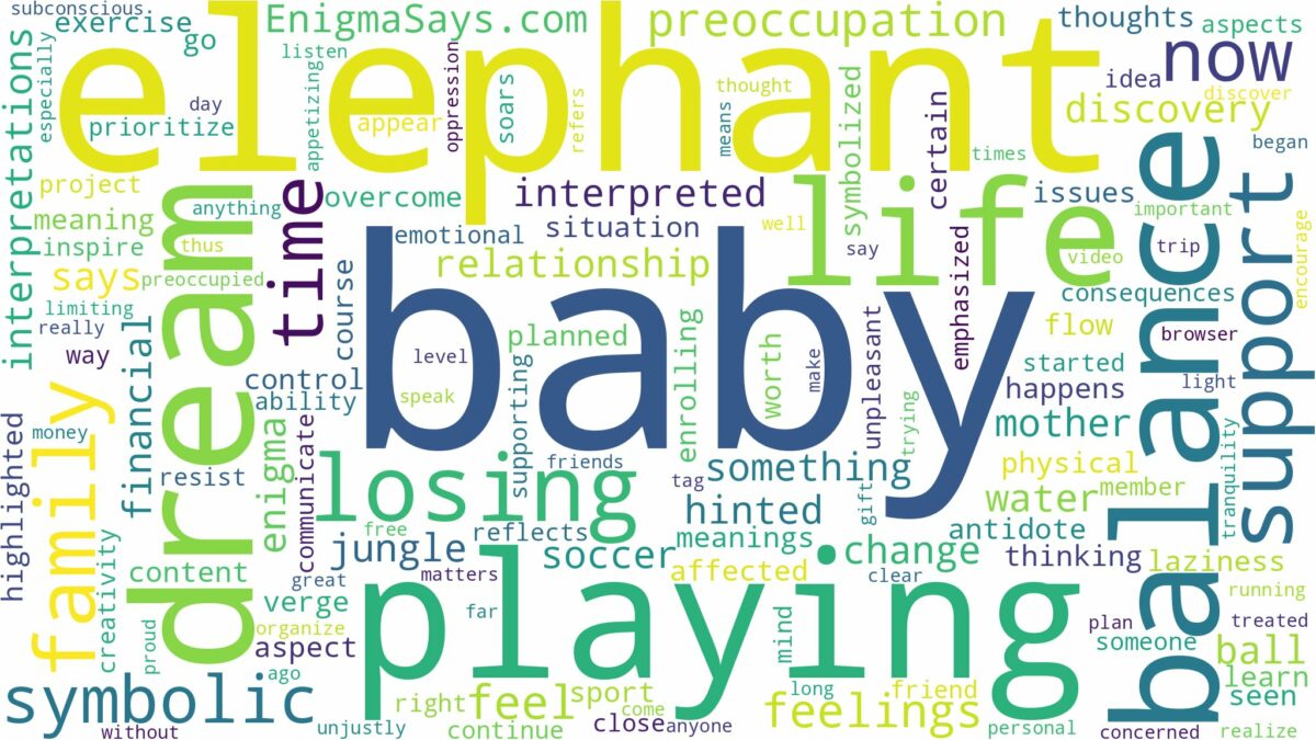 dreaming about baby elephant playing and related dreams with their meanings in a word cloud