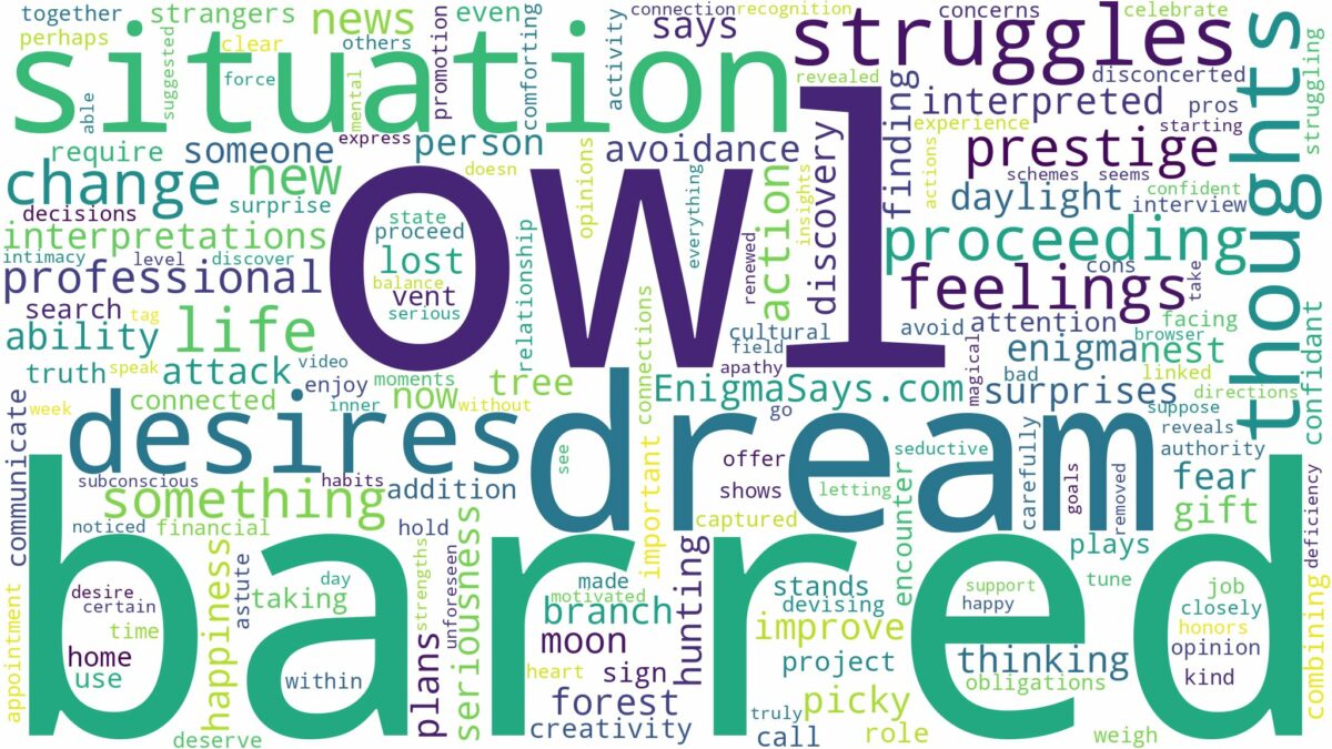 dream about barred owl and related dreams with their meanings in a word cloud