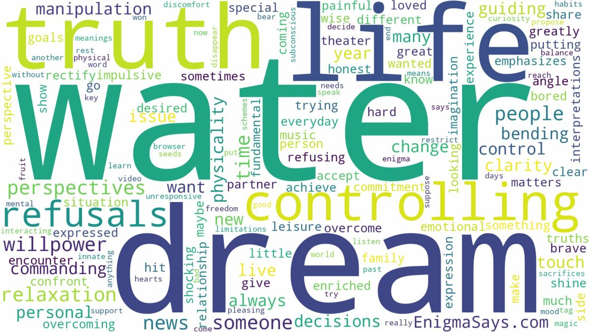 dream of controlling water and related dreams with their meanings in a word cloud