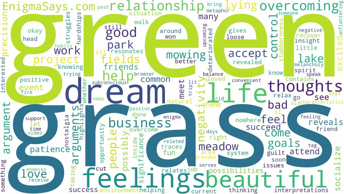 dream about beautiful green grass and related dreams with their meanings in a word cloud