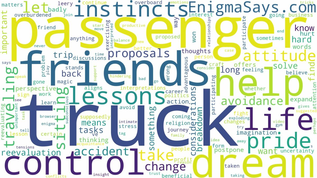 dreaming of being a passenger in a truck and related dreams with their meanings in a word cloud