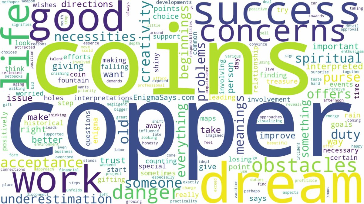 dream about copper coins and related dreams with their meanings in a word cloud