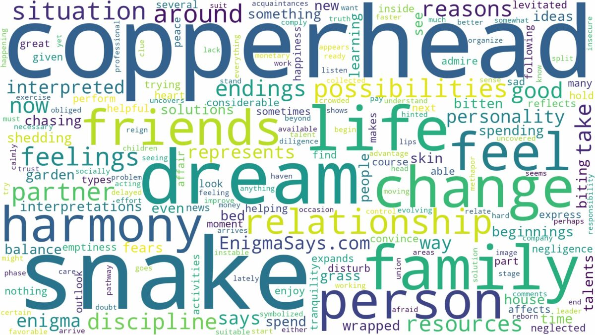 dream about copperhead snake and related dreams with their meanings in a word cloud