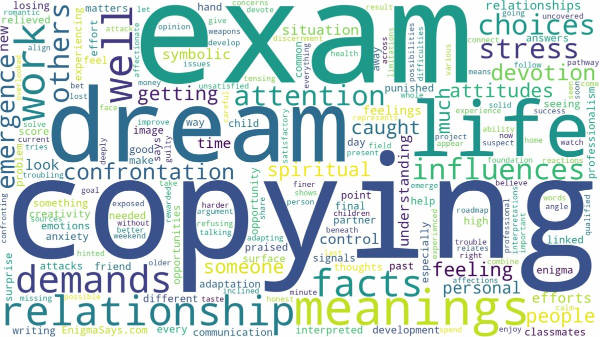 dream of copying in exam and related dreams with their meanings in a word cloud