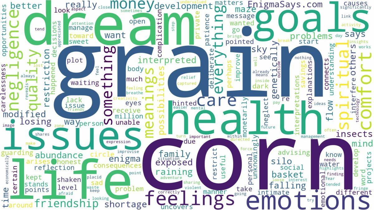 dream about corn grain and related dreams with their meanings in a word cloud