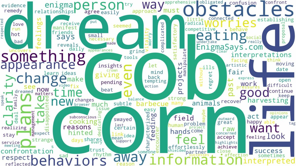 dream about corn on the cob and related dreams with their meanings in a word cloud