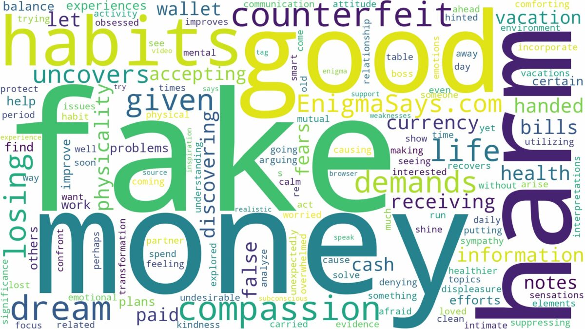 dreaming of being given fake money and related dreams with their meanings in a word cloud