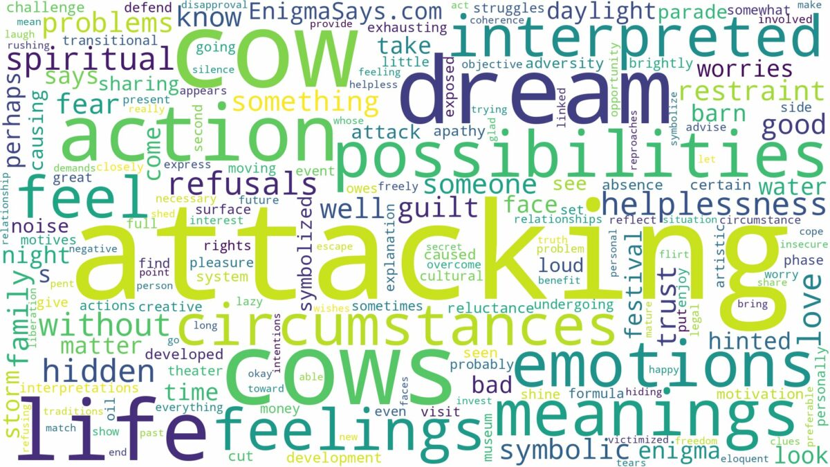 dreaming of cow attacking and related dreams with their meanings in a word cloud