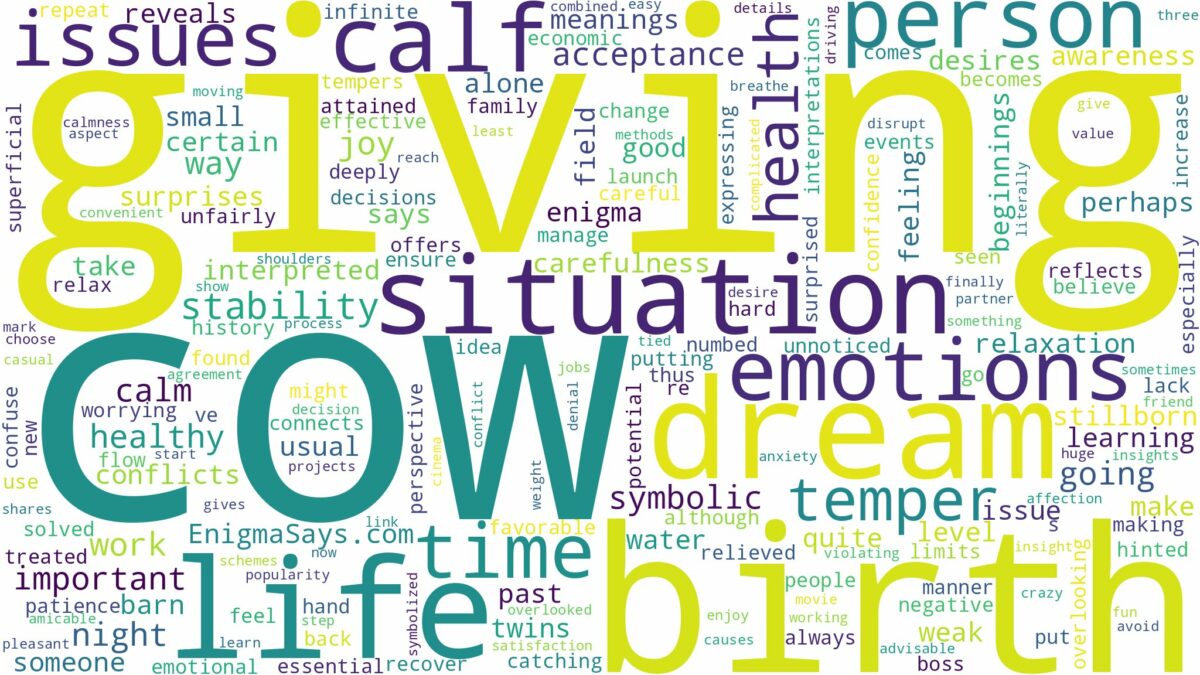 dreaming about cow giving birth and related dreams with their meanings in a word cloud