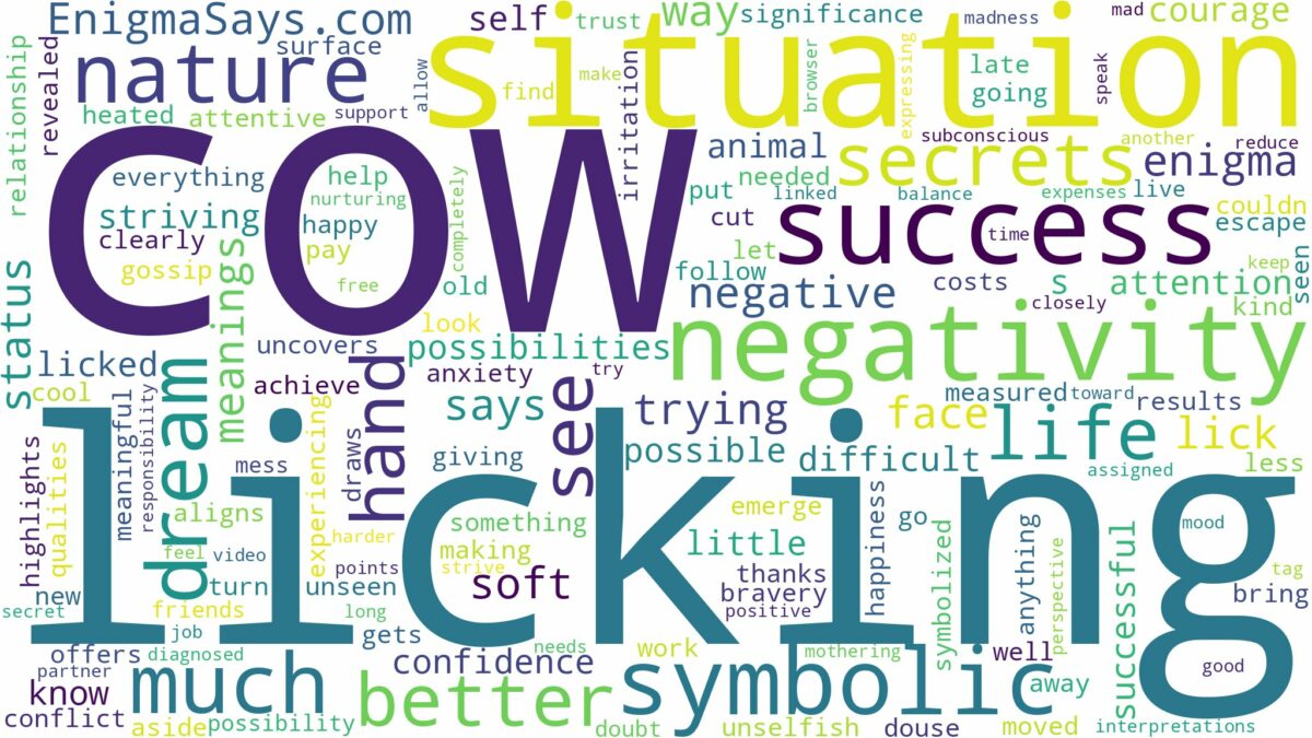 dreaming of cow licking you and related dreams with their meanings in a word cloud