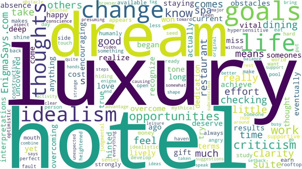 dreaming of being in a luxury hotel and related dreams with their meanings in a word cloud