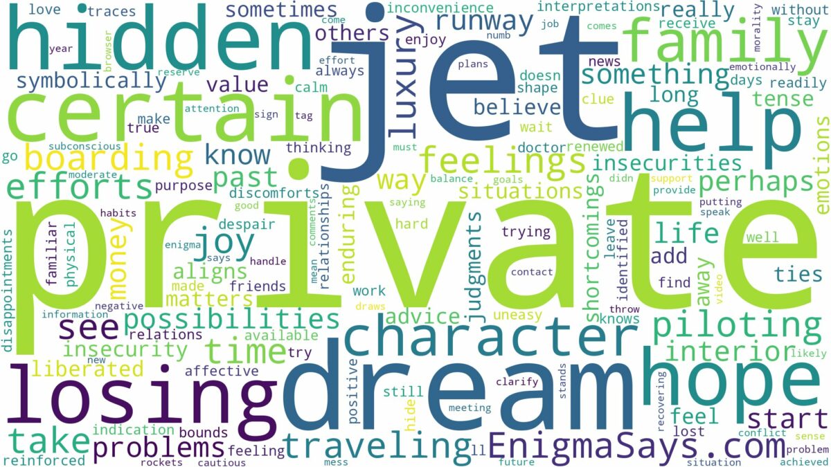 dreaming of being in a private jet and related dreams with their meanings in a word cloud