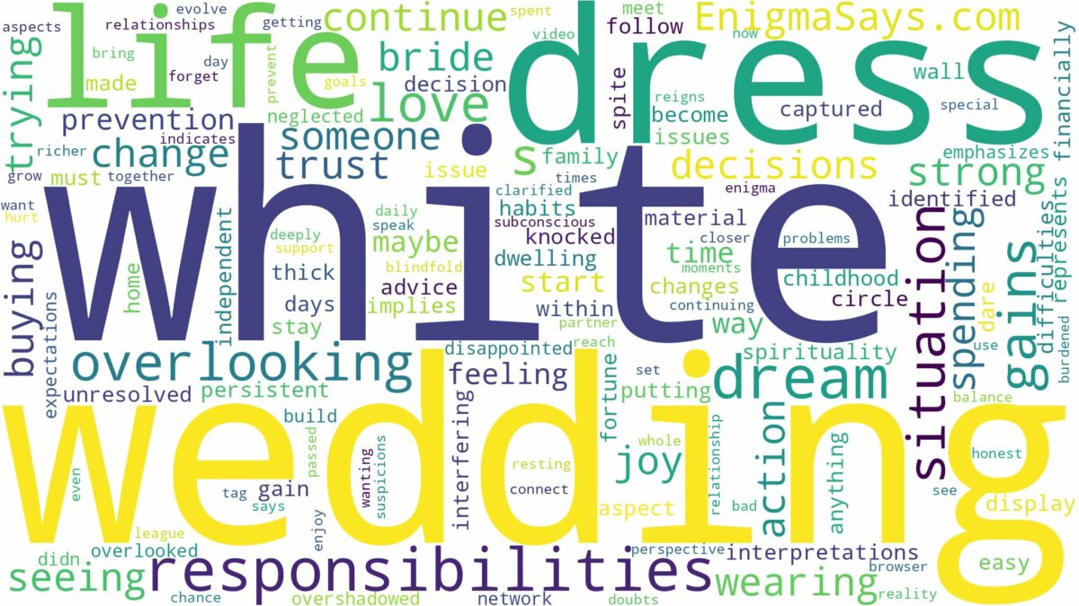 dreaming of being in a white wedding dress and related dreams with their meanings in a word cloud