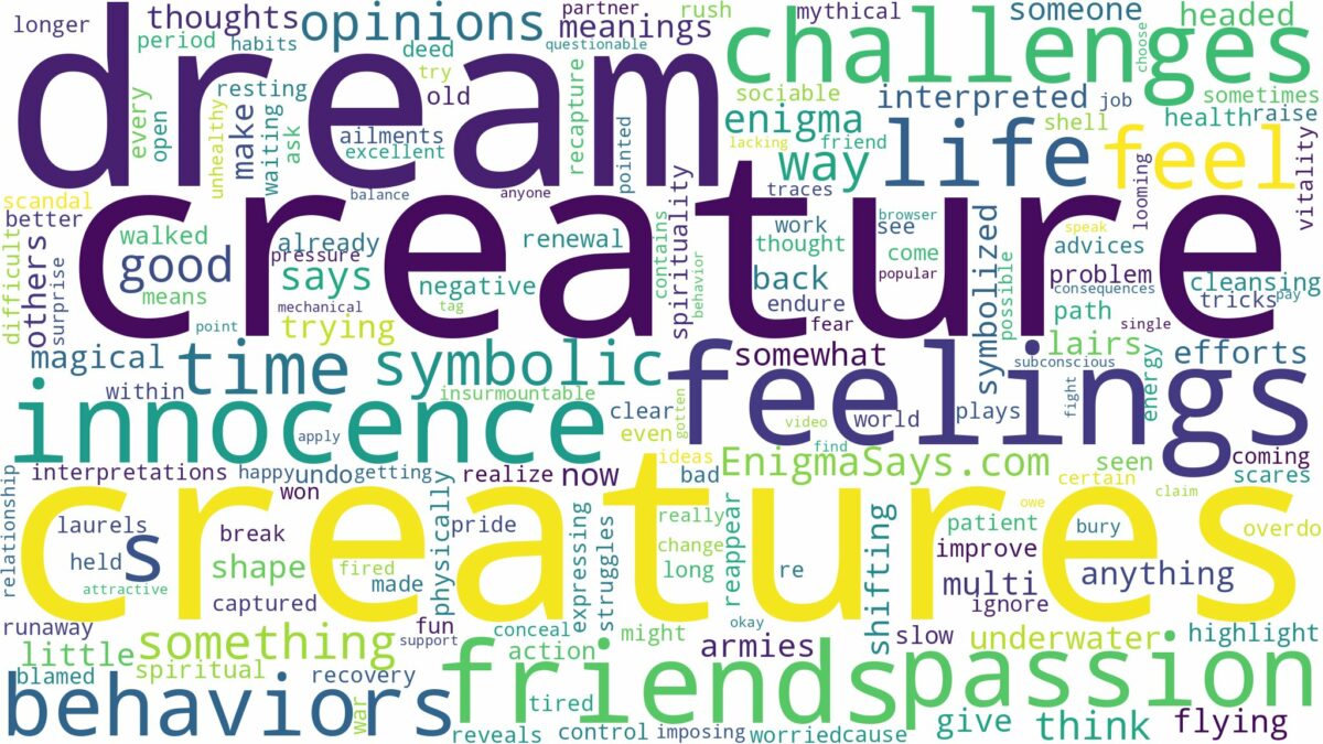 dreams about creatures and related dreams with their meanings in a word cloud