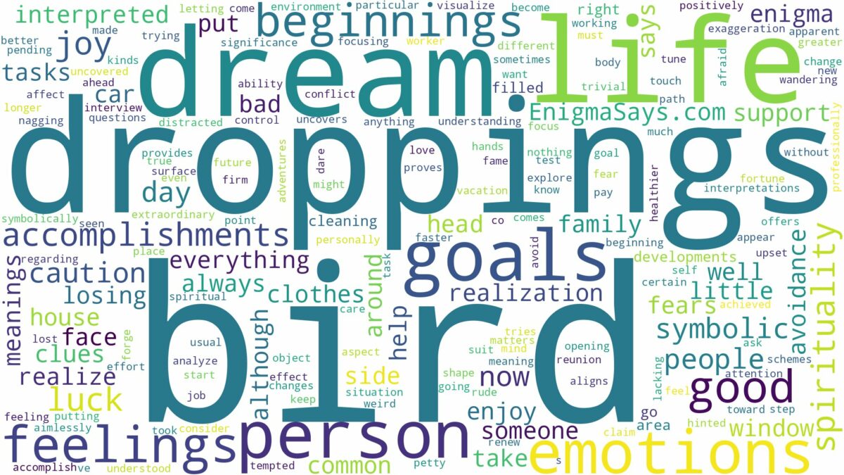 dream about bird droppings and related dreams with their meanings in a word cloud