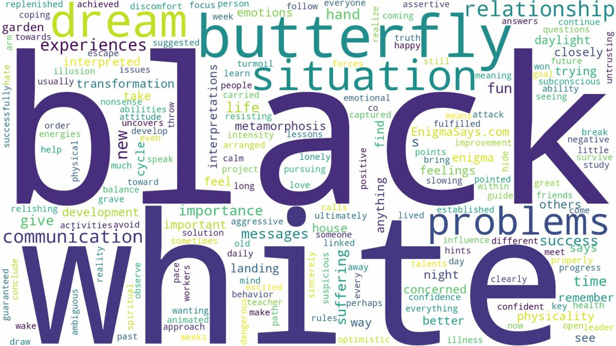 dream about black and white butterfly and related dreams with their meanings in a word cloud