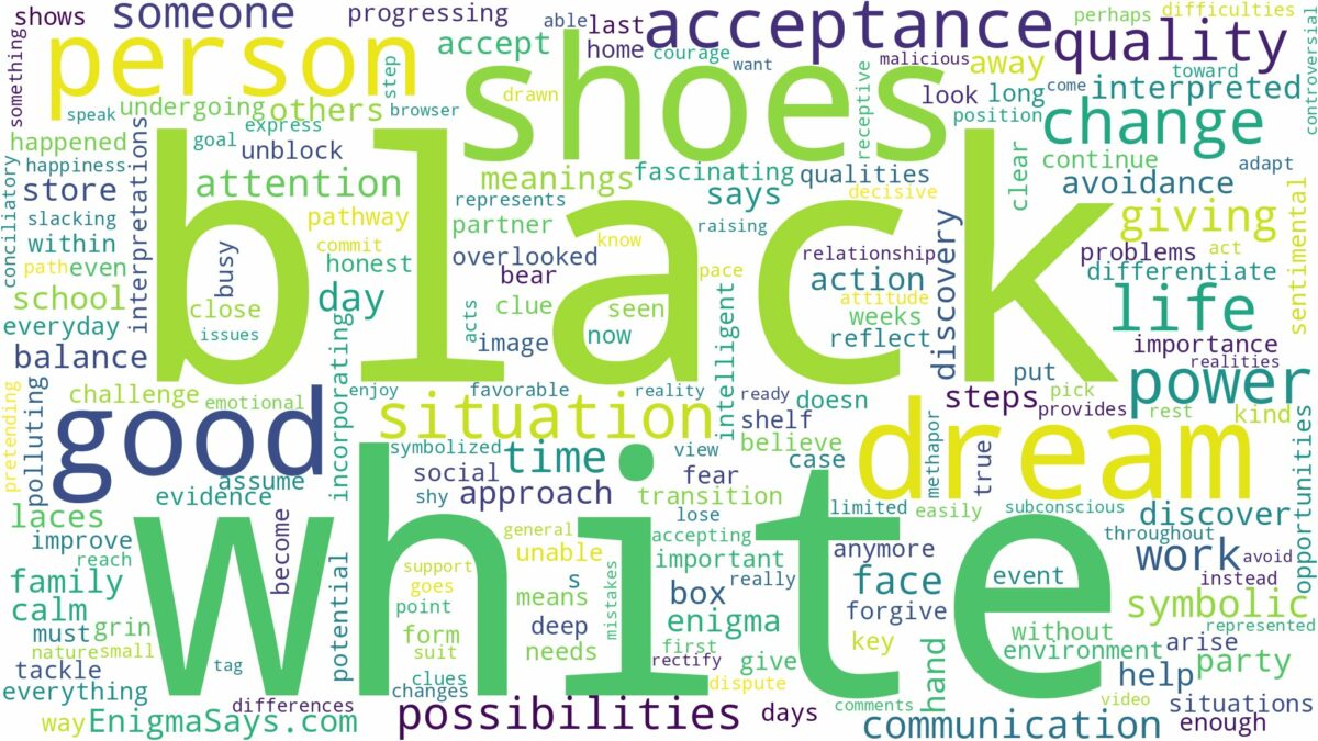 dream about black and white shoes and related dreams with their meanings in a word cloud