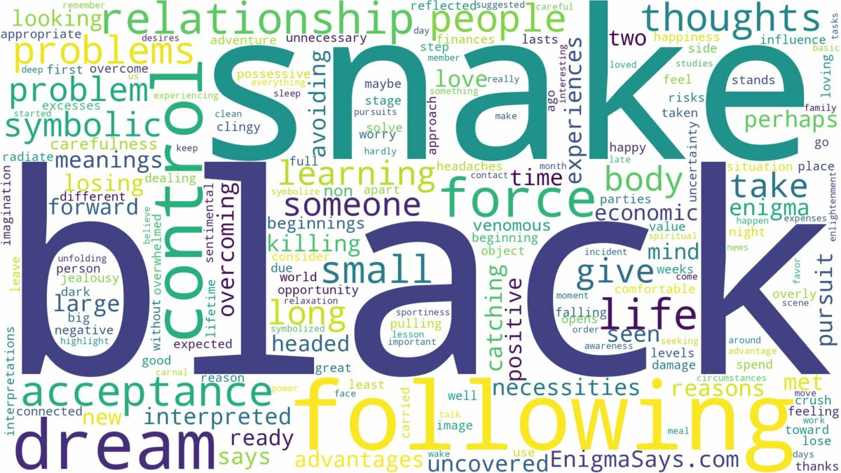 dreaming about black snake following you and related dreams with their meanings in a word cloud