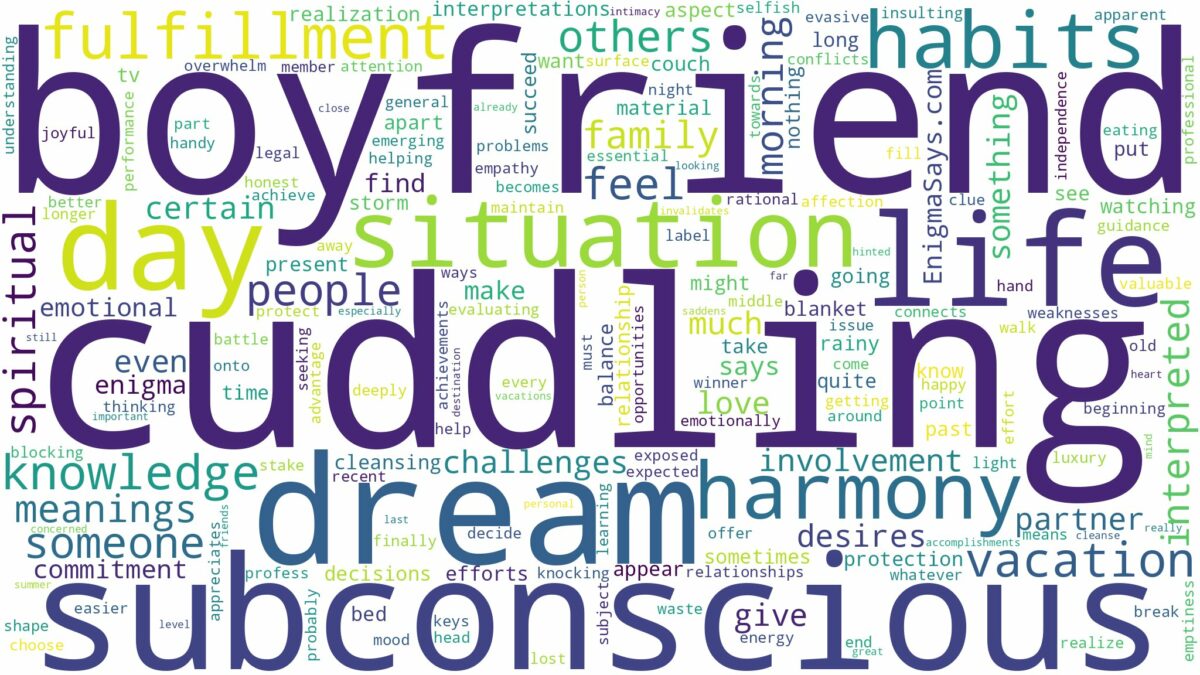 dreaming of cuddling with boyfriend and related dreams with their meanings in a word cloud