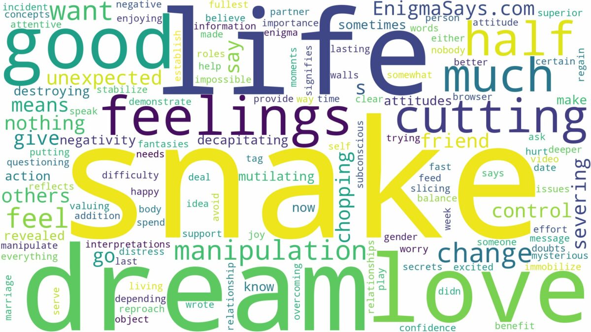 dreaming of cutting a snake in half and related dreams with their meanings in a word cloud