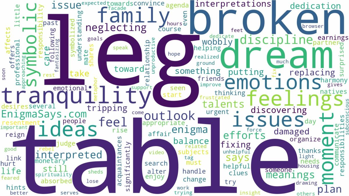 dream about broken table leg and related dreams with their meanings in a word cloud