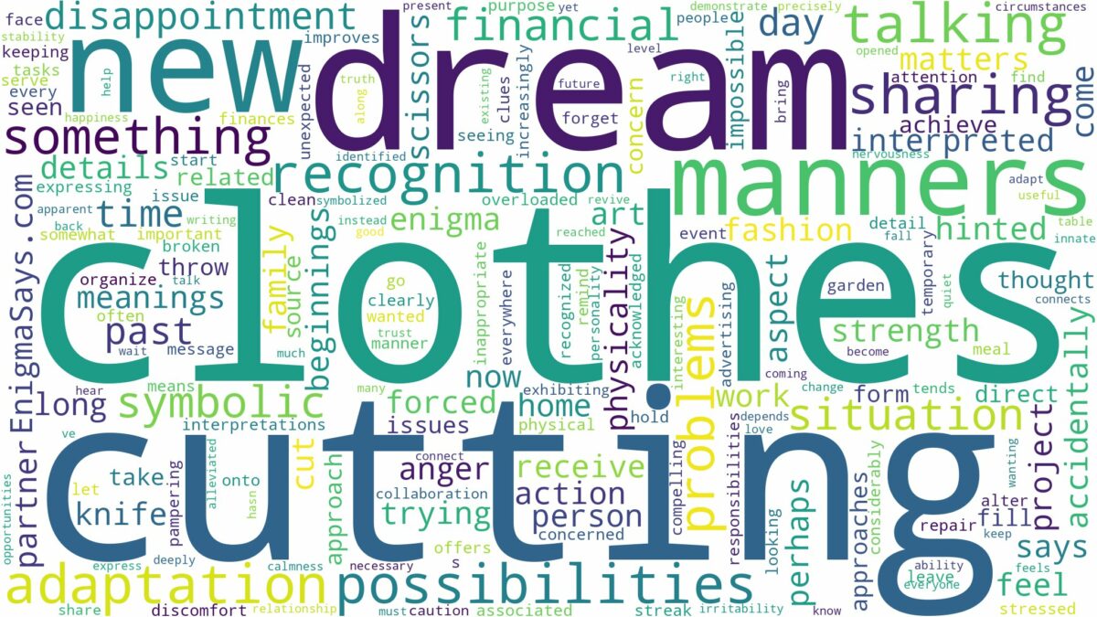 dream of cutting clothes and related dreams with their meanings in a word cloud