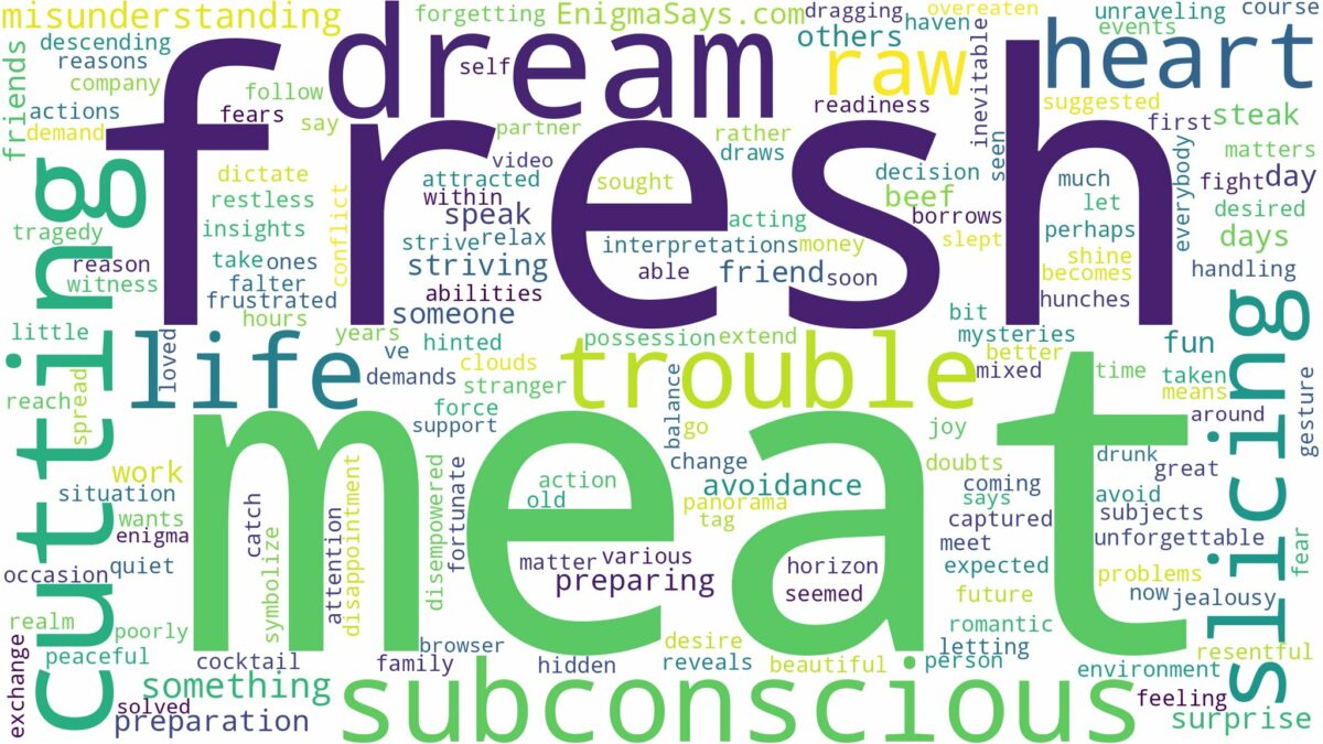 dreaming of cutting fresh meat and related dreams with their meanings in a word cloud