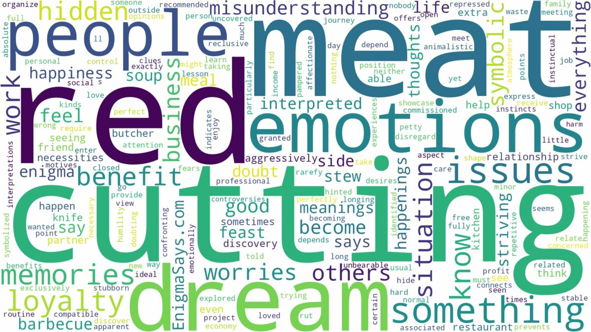 dreaming of cutting red meat and related dreams with their meanings in a word cloud