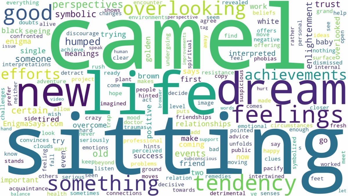 dreaming of camel sitting and related dreams with their meanings in a word cloud