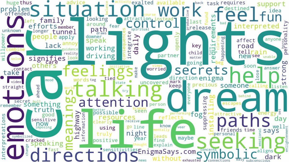 dream about car lights and related dreams with their meanings in a word cloud