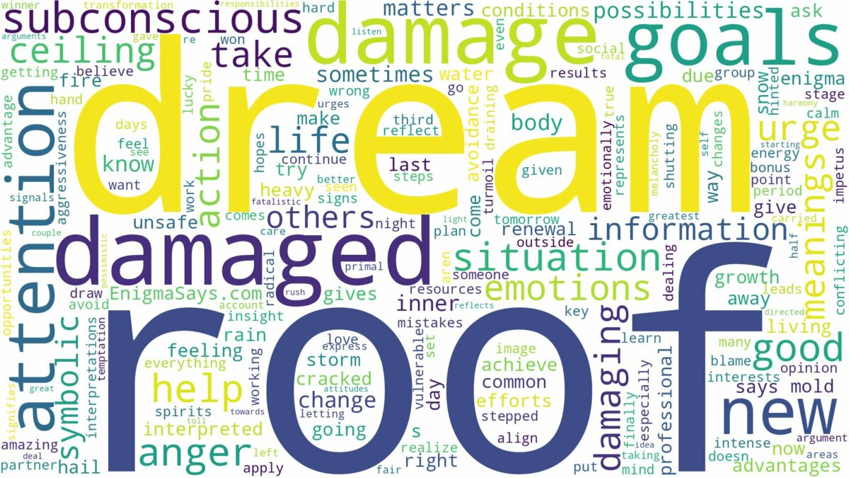 dream about damaged roof and related dreams with their meanings in a word cloud