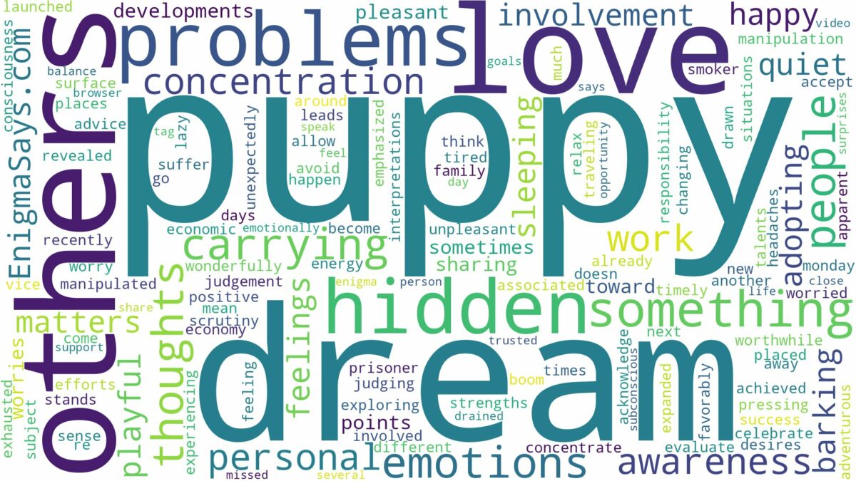 dream of carrying a puppy and related dreams with their meanings in a word cloud