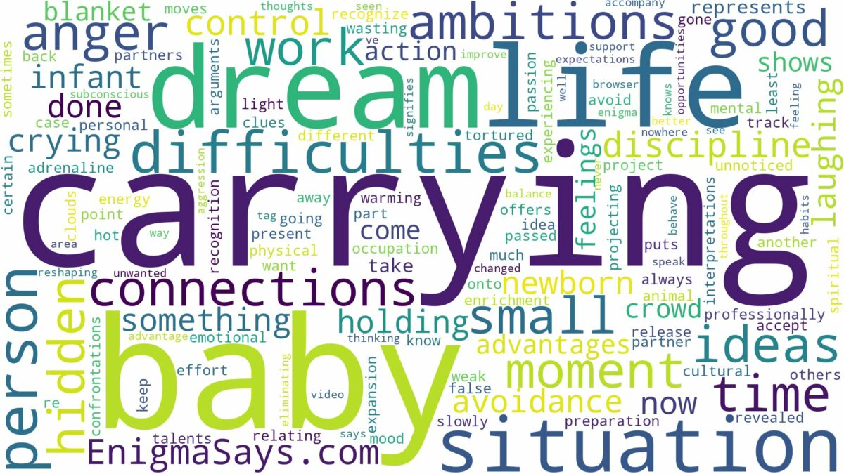 dreaming of carrying a small baby and related dreams with their meanings in a word cloud